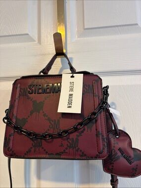 BNWT STEVE MADDEN Bevelyn Satchel Halloween Bleeding Hearts Wine & Black Bag